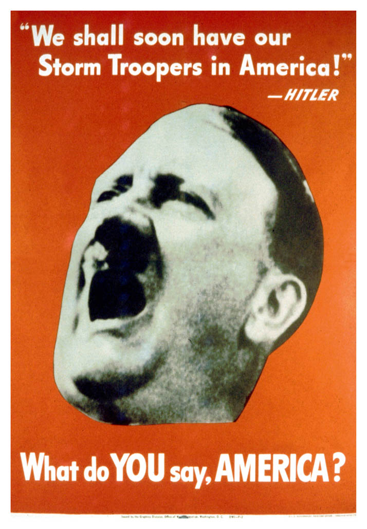 The face of Hitler over a red background