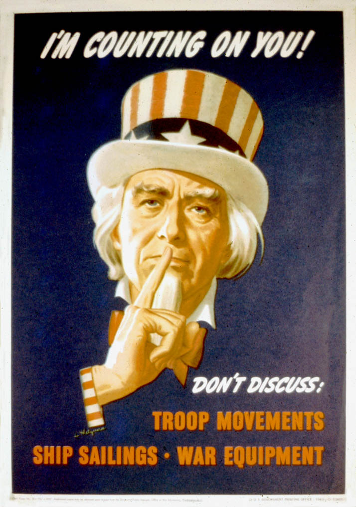 Uncle Sam holds a finger to his lips