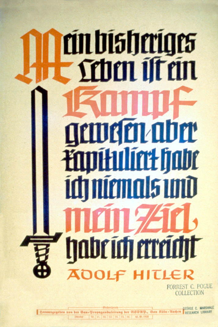 Weekly NSDAP slogan adjacent to a sword