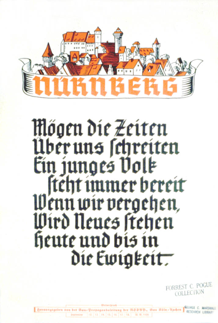 Weekly NSDAP slogan with a fictional depiction of Nurnberg