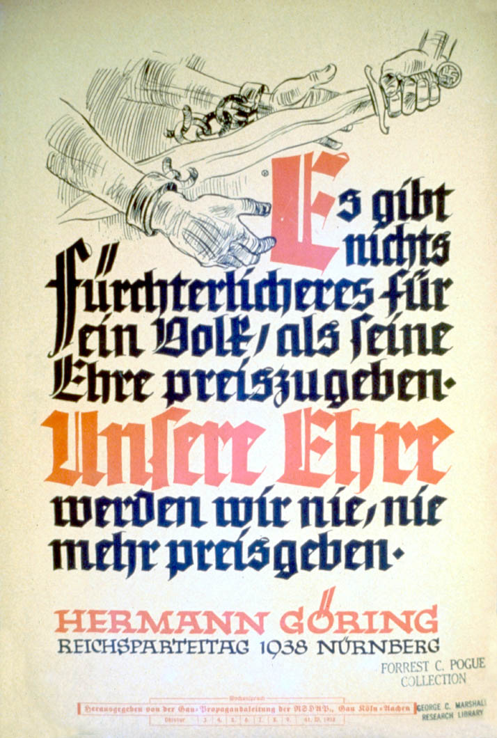 Weekly NSDAP slogan with an image of a sword cutting through manacles linking two arms