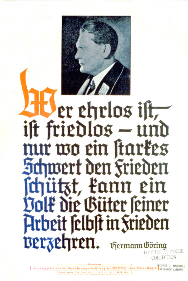 Weekly NSDAP slogan with the profile of Hermann Goring