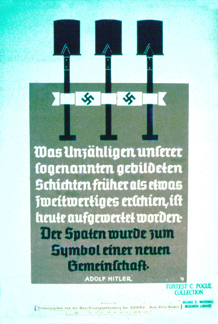 Weekly NSDAP slogan with three spades vertically arranged across the top